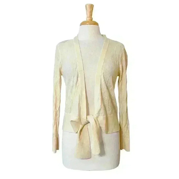 Title Nine Sweater Size Medium Women's Cream Washable Wool Tie Front Cardigan - Picture 1 of 11